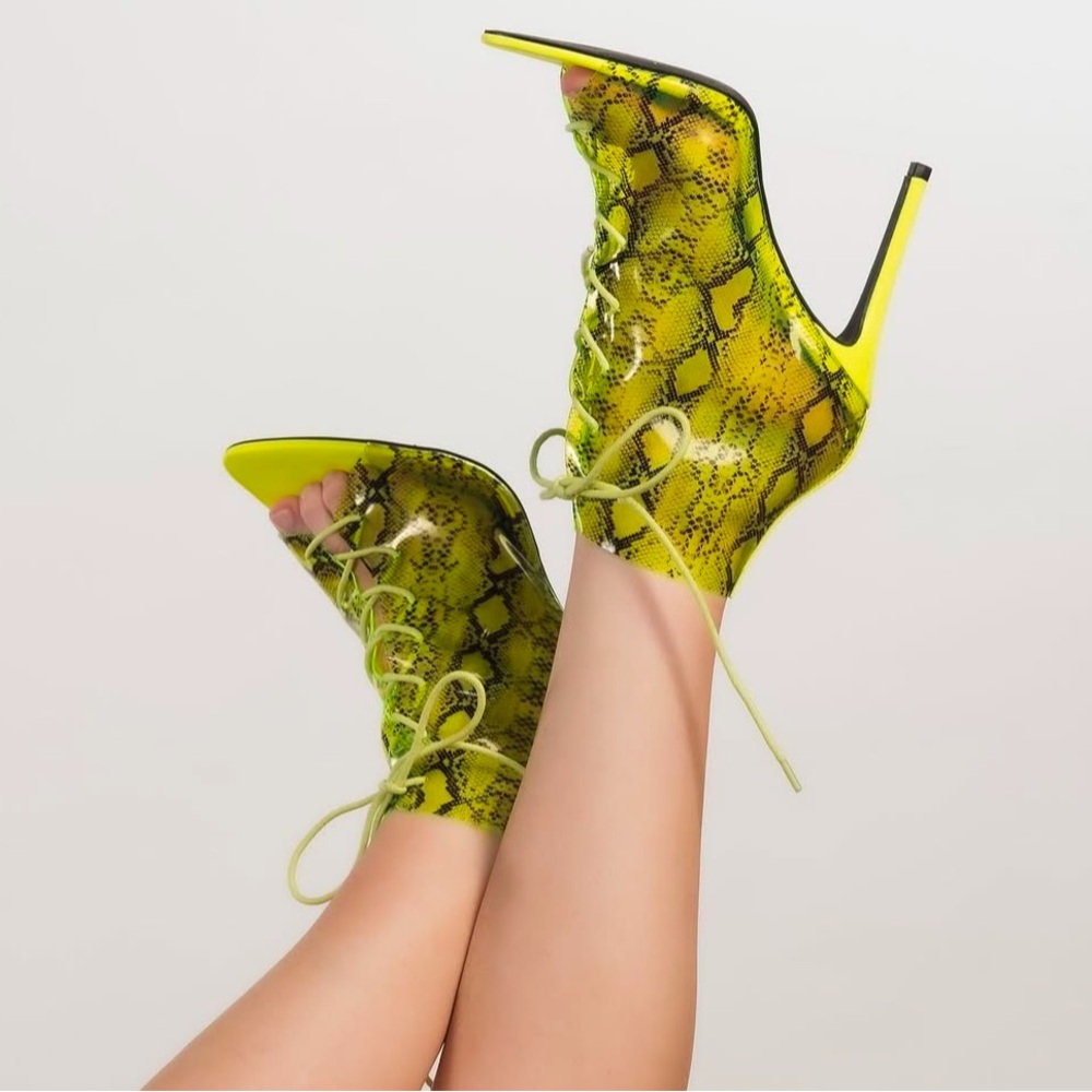 Lime Green Snake Print Women's Heels